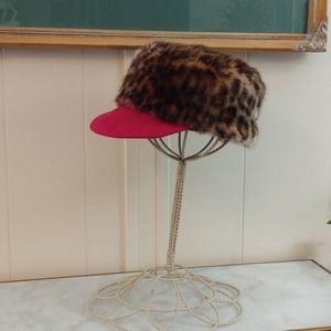 Custom Made Faux Fur Leopard Cap w/ Red Bill